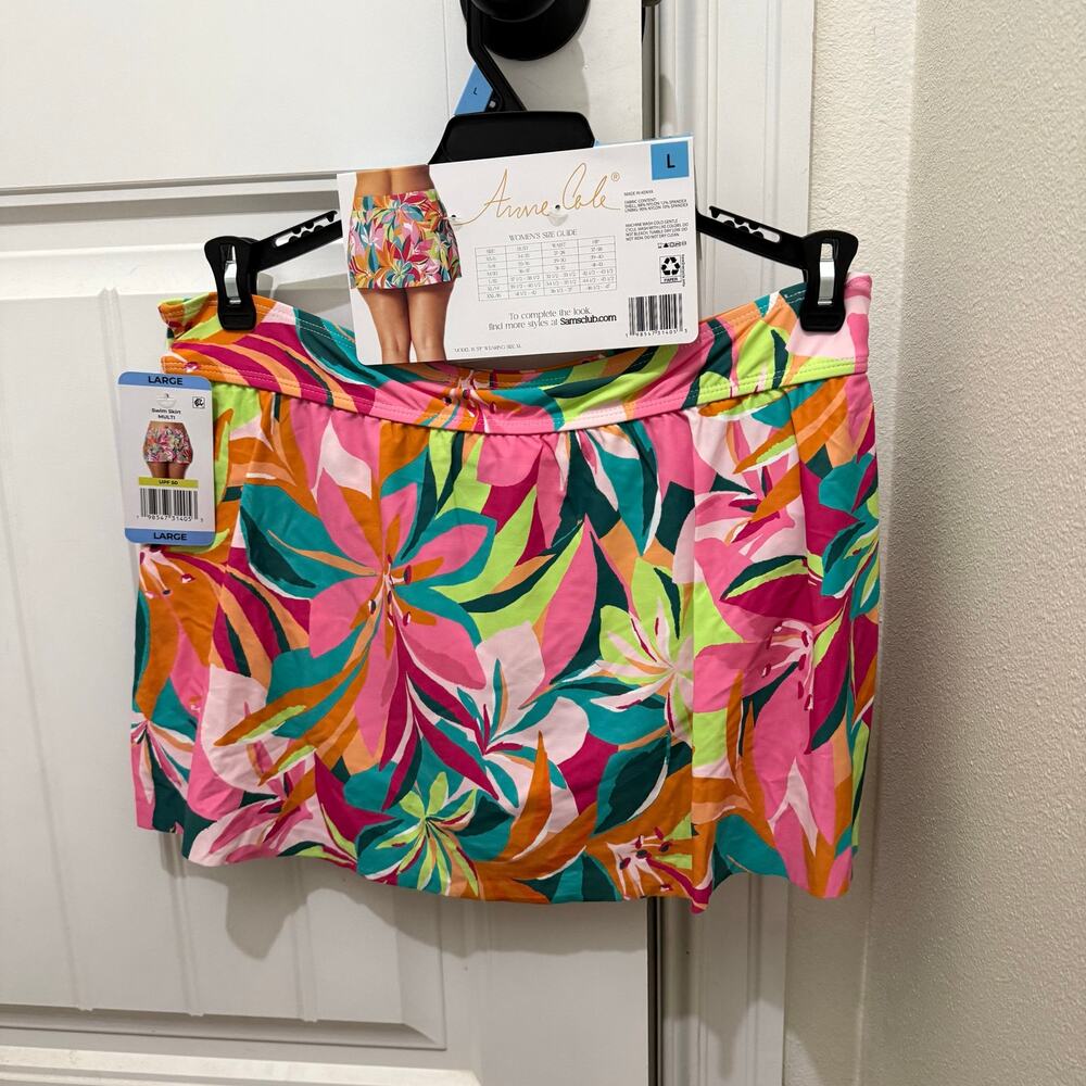 Anne Cole Tropical Floral UPF 50 Mid-Rise Swim Skirt - Womens Large NEW NWT - Picture 3 of 3